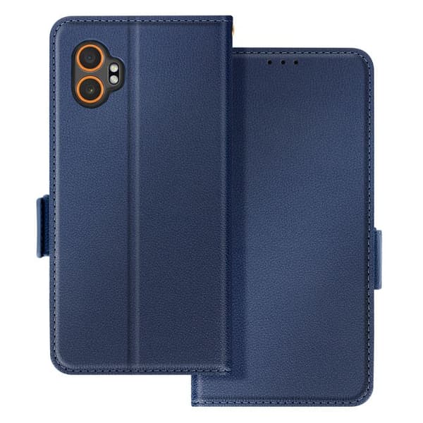 Étui Clapet - Galaxy XCover 7 Pro - Blå kunstlæder - Videounderstøttelse - Indbygget rem Blå