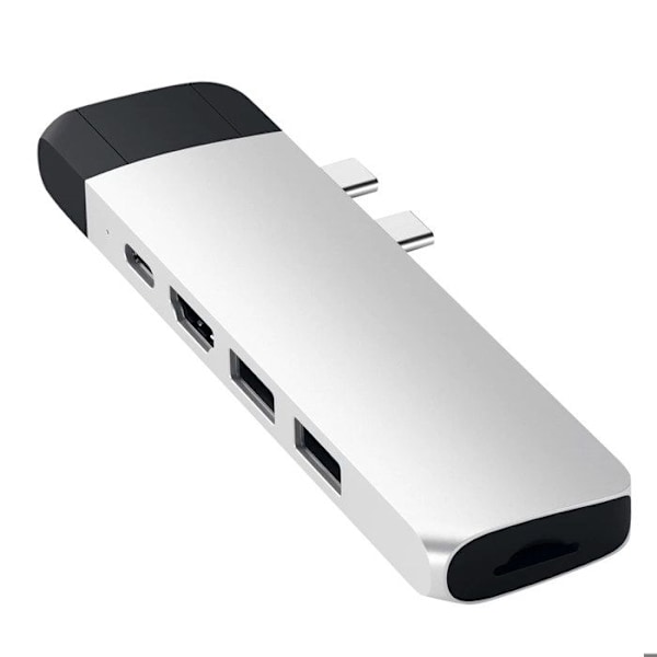 Hub USB C dual til MacBook HDMI 2 USB USB C Ethernet Micro-SD Satechi Sølv