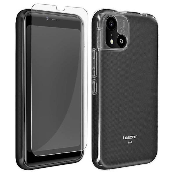 Coque til Logicom Five Silikone Transparent + 9H Tempereret Glas Sort Bigben