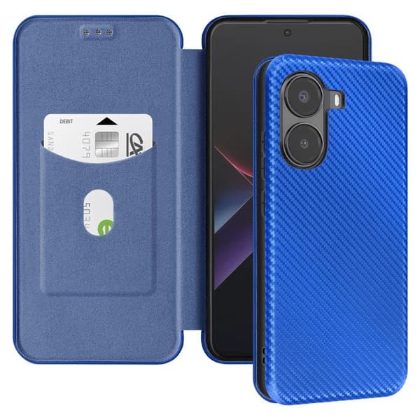 Kulstofetui til Xiaomi Poco X7 Pro, Kortholder, Videostativ, Blå Blå