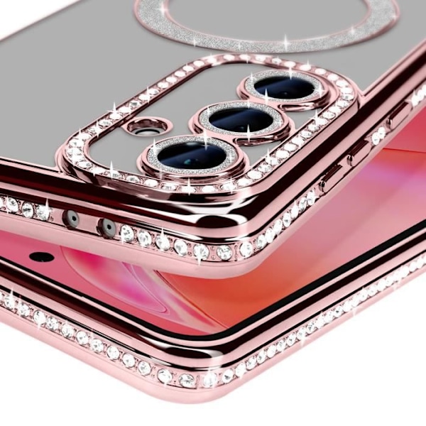 Coque Diamant pour Samsung Galaxy S24 FE MagSafe Contour Strass Rose Champagne Rosa
