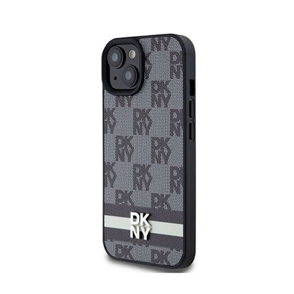 DKNY Mono Plaid og Stripe Print Læder Taske til iPhone 14/15/13 (sort)
