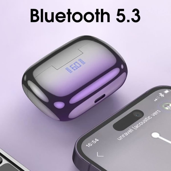Bluetooth-hörlurar - HOKO - Lila modell - Brusreducering - 7 timmars batteritid - Kromeffekt Lila