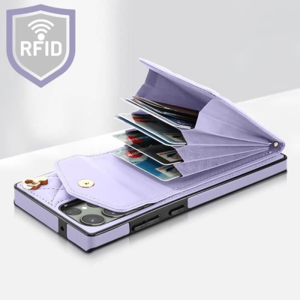 Fodral med snodd för Samsung S23 Ultra Back Wallet Ring Light Purple