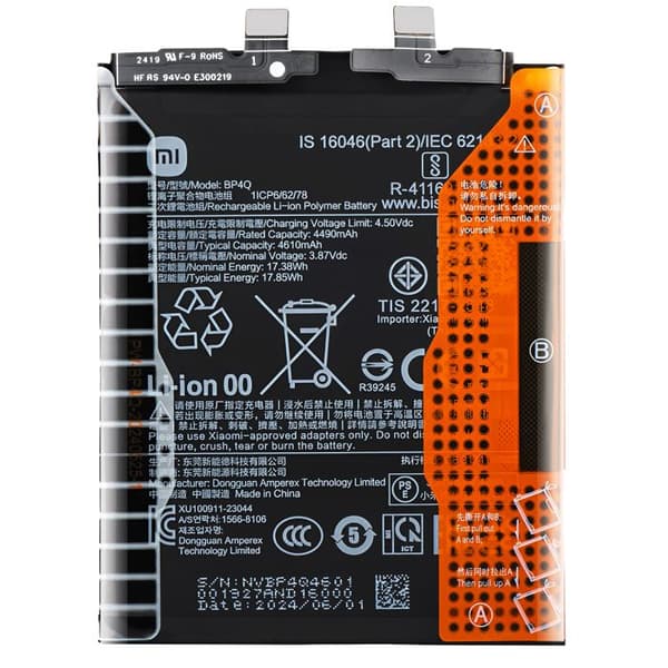 Intern batteri - XIAOMI - BP4Q - 4610mAh - Lithium Ion - Sort Svart
