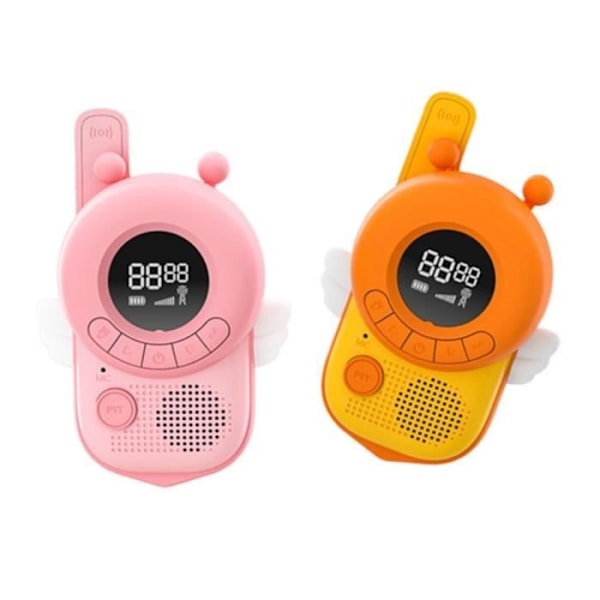 Pari lasten radiopuhelinta taustavalaistulla LCD-näytöllä Malli Bzz. TechKidz Pinkki Orange