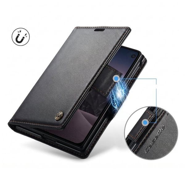 iPhone Duo Læder Effekt Wallet Case med Støtte og Anti-RFID CaseMe Sort Svart