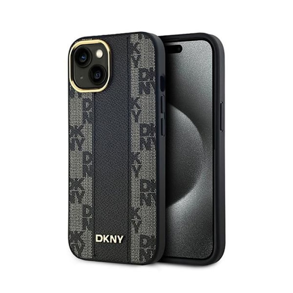 DKNY Checkered Leather Mono Pattern MagSafe - Kotelo iPhonelle 15/14/13 (musta)