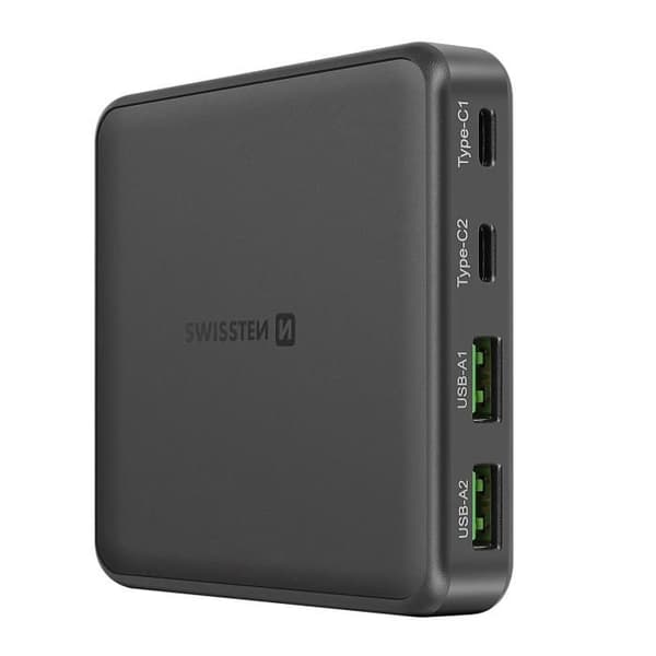 GaN 2x USB-C och 2x USB PowerDelivery Charging Hub Swissten Black