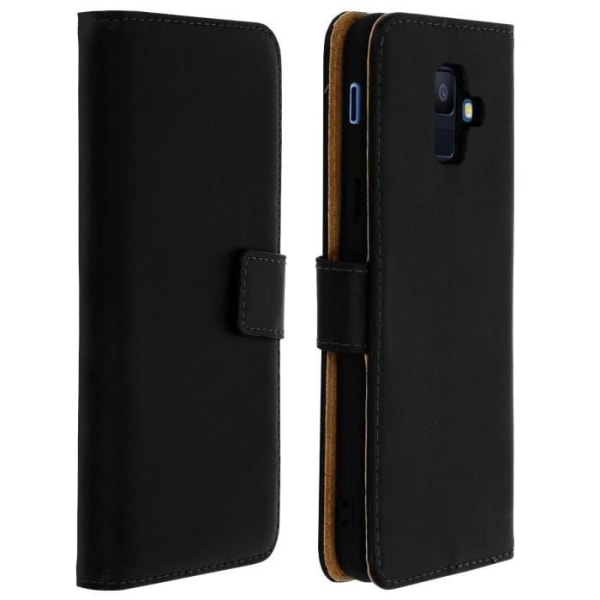 Pung cover - AVIZAR - Samsung Galaxy A6 - Ægte læder - Fuld beskyttelse - Sort Svart