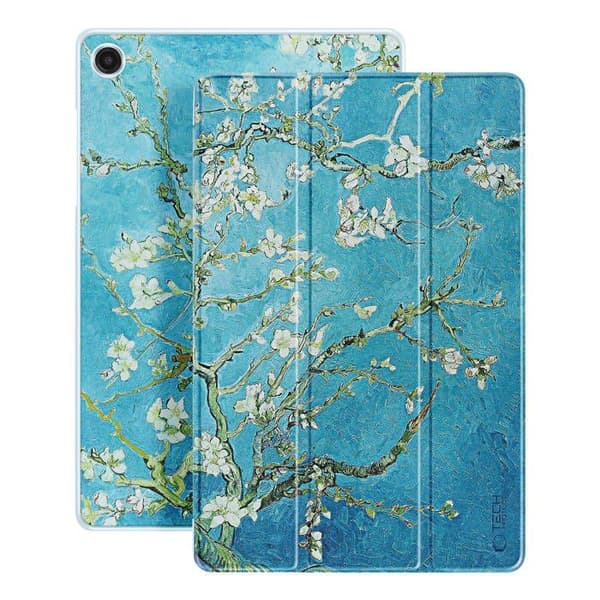 "Klapskede til Galaxy Tab A11 Plus Floral Design med Støtte og Auto-Vågn Tech Protect Blå" Blå