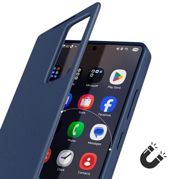 Skinnfodral för Galaxy S25 Ultra med fönster och kortfack i midnattsblå Blå