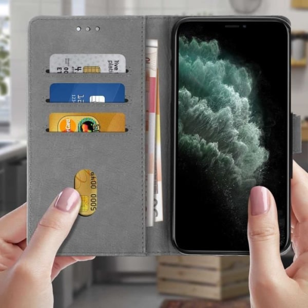 Étui - AVIZAR - iPhone 11 Pro Max - Helt dæksel - Kortholder - Støttefunktion Grå Grå