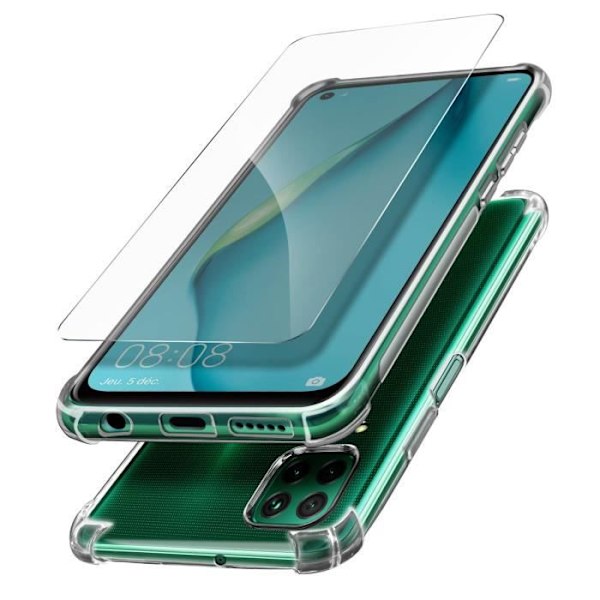 Suojauspaketti - AVIZAR - Huawei P40 Lite - Pehmeä kotelo - 9H karkaistu lasikalvo - 360° suoja Klar vit