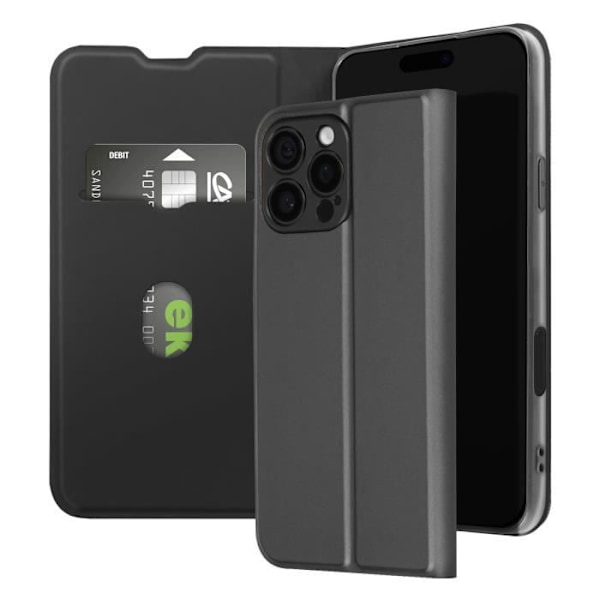 Etui til iPhone 16 Pro Max - AVIZAR - Soft touch - Kortholder - Videostøtte - Sort Svart