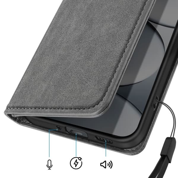 Redmi Note 15 Pro 5G Chesterfield Grainé -lompakko, jossa on tuki, harmaa Grå