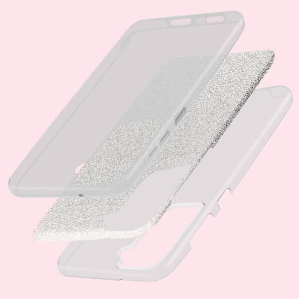 Samsung S21 FE Glitter Leaf irrotettava puolijäykkä silikonikotelo, hopea Silver