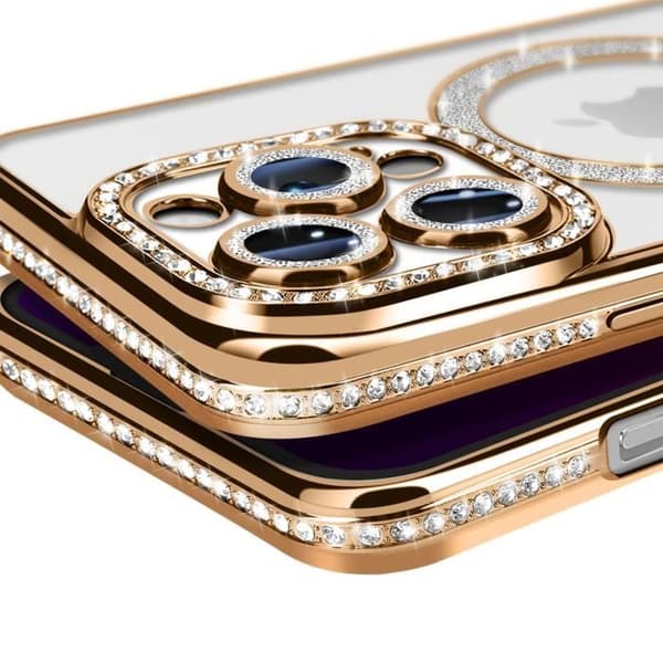 Coque - Diamant - iPhone 13 Pro - Strass Guld - Modstandsdygtig - Kompatibel med MagSafe - Elegant Gul