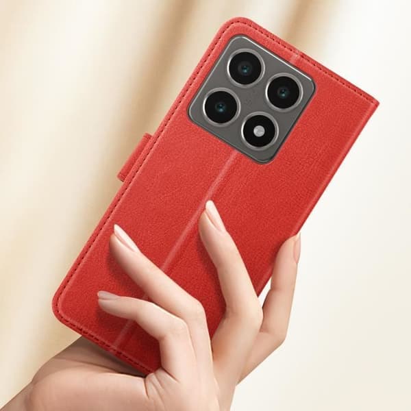 Plånboksfodral - AVIZAR - Xiaomi 14T Pro - Röd - Kortfack - Videostöd Röd