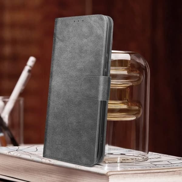 iPhone 14 Pro Max Case Flip Wallet Video Support Function Harmaa Grå