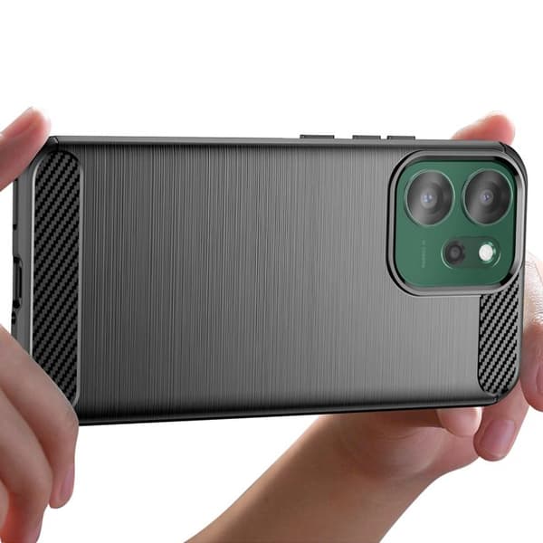 Coque - ADVARSEL - Oppo Reno 14F / 14 FS - Blød Silikone - Carbon Effek - Beskyttelse mod Ridser Svart