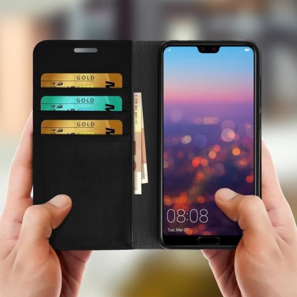Huawei P20 Pro-etui - AVIZAR - Læderpungcover - Sort - Videounderstøttelse - 3 kortpladser svart