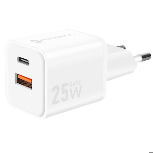 Laddare Sektor GaN III 25W med USB-C + USB Mini Format Forcell Vit Vit