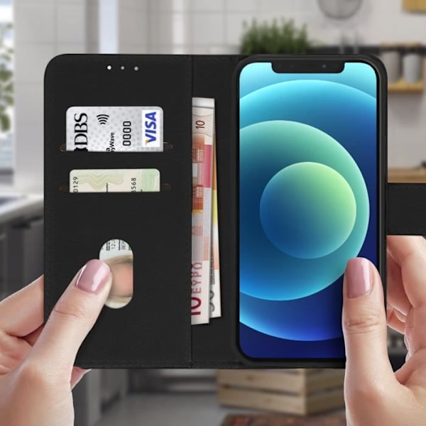 Apple iPhone 12 Mini Skyddsfodral med korthållare Stativ Funktion Svart Svart Svart
