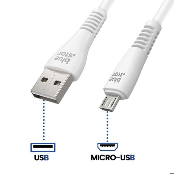 Micro-USB til USB-A 2A i flettet nylon 1,2m Blå Stjerne Sort Svart