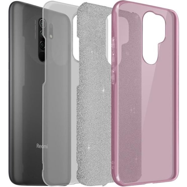 Skyddsskal - AVIZAR - Xiaomi Redmi 9 - Halvstyv silikon - Glitter - Rosa Rosa
