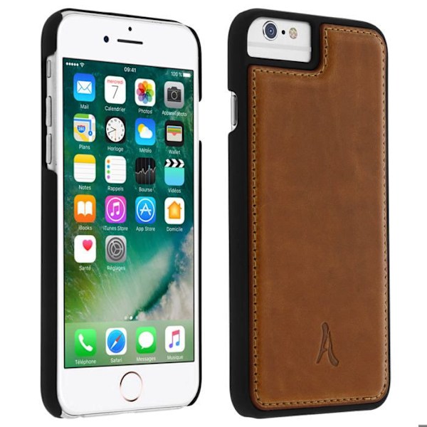 Coque iPhone 8+, 7+, 6+, 6S+ Hårdfør Beskyttelse Ægte Læder Akashi Camel kastanj