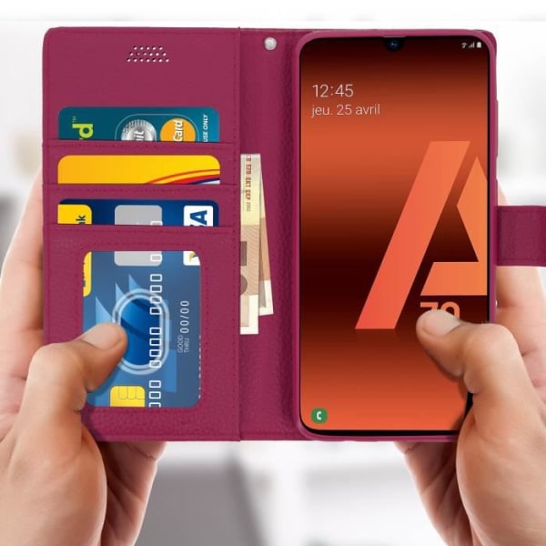 Hölster för Samsung Galaxy A70 - AVIZAR - Ekoskinn - Skydd - Videostöd - Kortfack Rosa