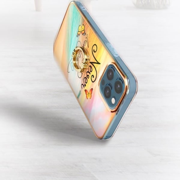 Beskyttelsesetui - AVIZAR - iPhone 12/12 Pro - Bi-materiel - Strandmønster - Støtte ring med strassten Orange