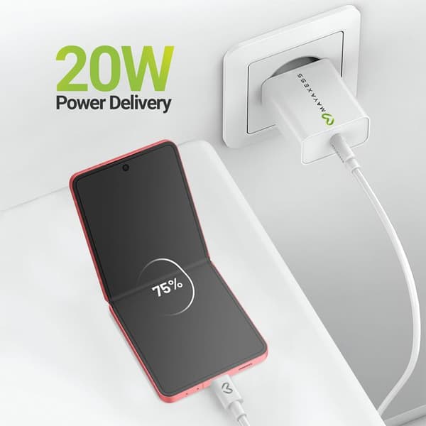 Lader til Galaxy Z Flip 7 20W + USB-C kabel 1m Mayaxess Hvid Vit