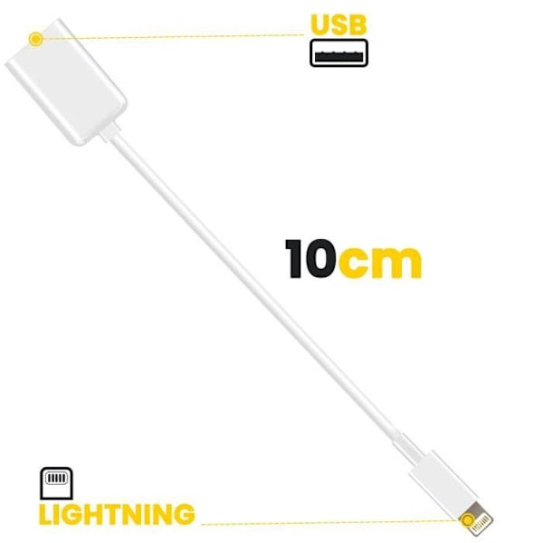 OTG USB-Lightning Adapter -kompakti kannettava 10 cm valkoinen