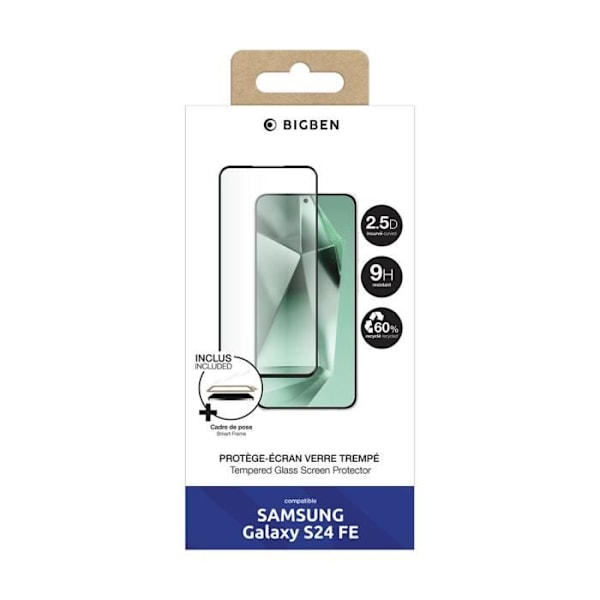 Beskyttelsesglas til Galaxy S24 FE i 2.5D hærdet glas med BigBen transparent rengøringssæt Transparent