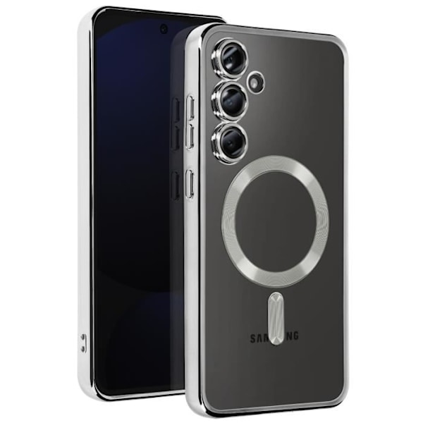 Coque MagSafe für Samsung Galaxy S24 FE Silikon Chromrand Silber Grå