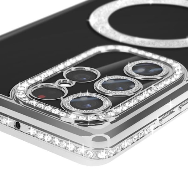 Coque - AVIZAR - Samsung Galaxy S22 Ultra - Rigide - Strass Silver - Kompatibel med MagSafe Grå