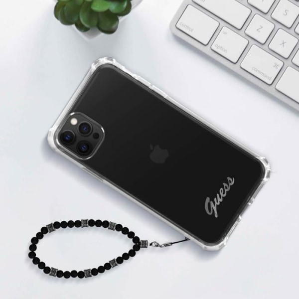 Transparent iPhone 12 Pro Max-fodral med Pearl Jewel Black Armband Guess Noir