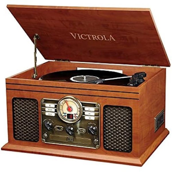 6-i-1 Bluetooth Vinyl Pladespiller - VICTROLA - Klassisk - Mahogni - Integrerede stereohøjttalere Mahogny