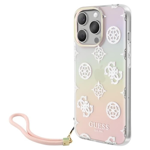 Fodral för iPhone 15 Pro Max med upphöjda kanter och inbyggd handledsrem Guess i flerfärgad design Flerfärgad