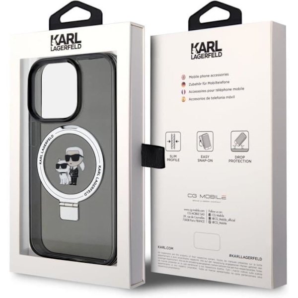 Karl Lagerfeld Karl & Choupette med MagSafe & Ring Stand til iphone 15 Pro 6.1" Sort - KLHMP15LHMRSKCK Svart