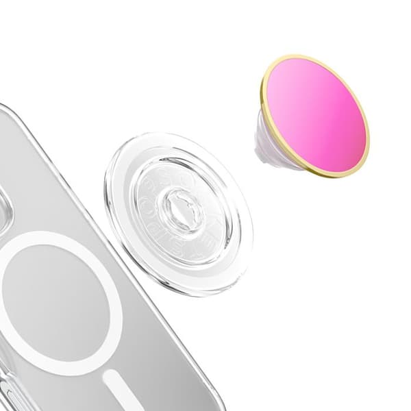 Support til smartphone PopGrip Premium Motif Emalje Rund Solid Fastgørelse PopSockets Rosa Ros