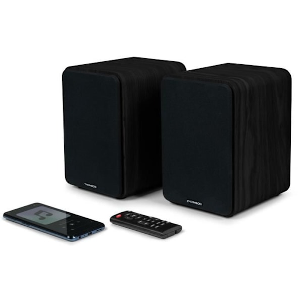 Set med 2 THOMSON WS600DUO-högtalare med trälåda - Bluetooth 5.0 - 100W - Svart Svart