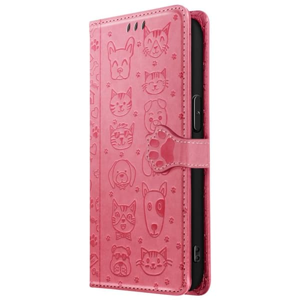 Hus til iPhone 16e - Design Kat og Hund - Kunstlæder Rosa - Magnetisk Lukning - Videost støtte Ros