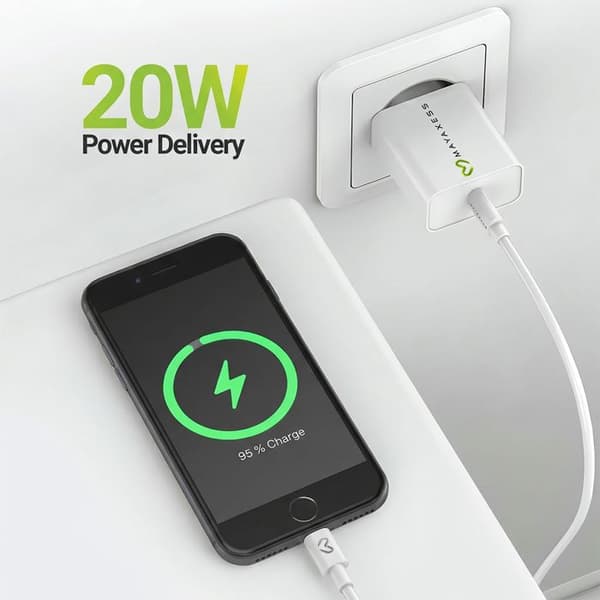 Lader til iPhone 8 18W + Lightning-kabel 1m Mayaxess Hvid Vit