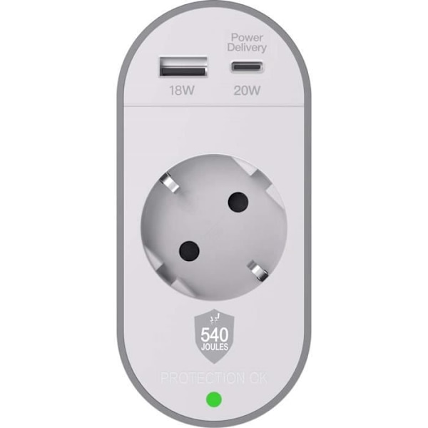 Överspänningsskydd 1 uttag + USB A+C 540J Gschuko