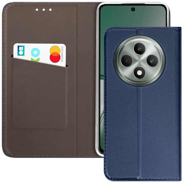 Smartphone-etui - AVIZAR - Oppo Reno 12F - Klap med kortplads - Støttefunktion - Mørkeblå farve Blå
