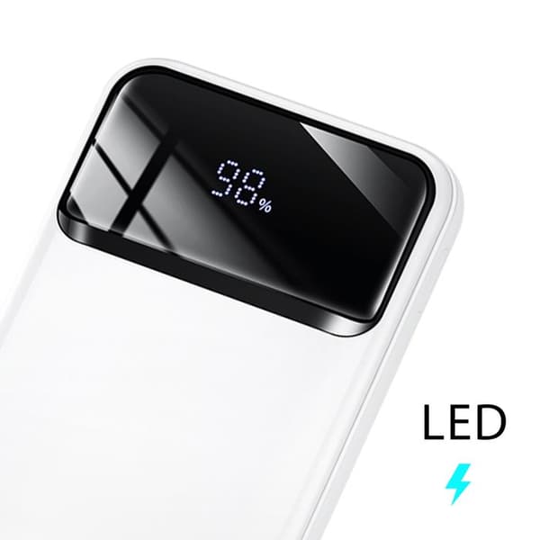 Batteri Extern 10000mAh 22.5W med USB-C + 2 USB LED-display Bwoo Vit Vit