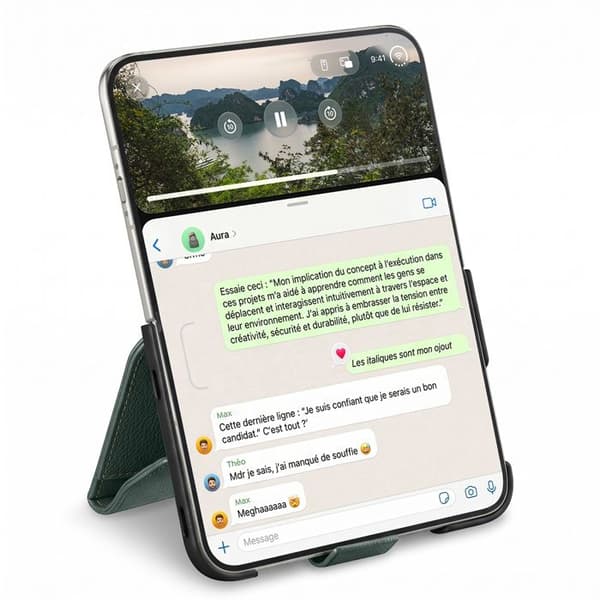 Fodral Plånbok för iPhone Duo i Läder med Fällbart Stöd Qialino Skogsgrön Grön skog